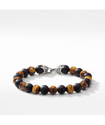 Men's Spiritual Beads Bracelet with Tiger's Eye and Black Onyx 8MM brillant des détails fins