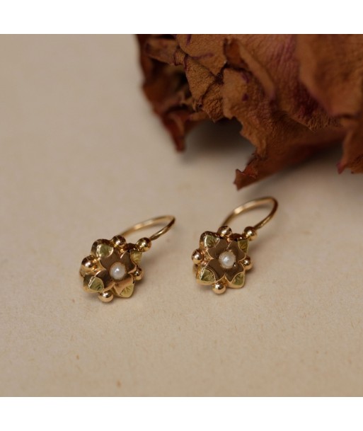 Boucles d'oreilles dormeuses anciennes petite fleur sur le site 