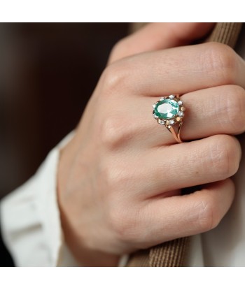 Bague fleur ancienne or rose et spinelle bleu Les magasins à Paris et en Île-de-France