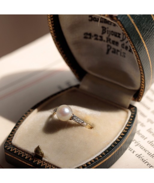 Bague solitaire ancien perle et diamants à prix réduit toute l'année