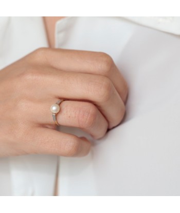 Bague solitaire ancien perle et diamants à prix réduit toute l'année