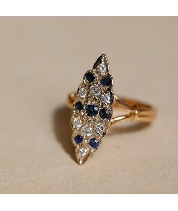 Bague marquise diamants et pierres bleues shop