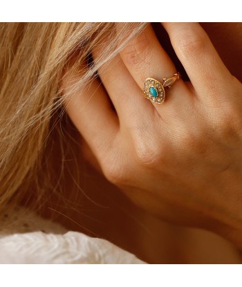 Bague navette turquoise et demie perles Livraison rapide