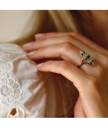 Bague marquise diamants et pierres bleues shop