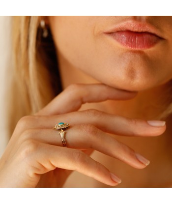 Bague navette turquoise et demie perles Livraison rapide