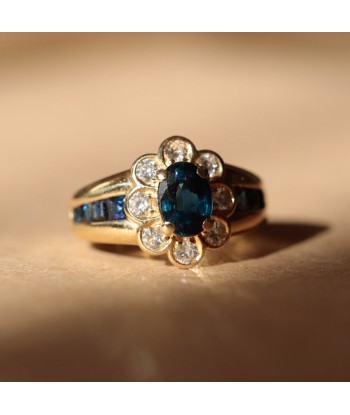 Bague marguerite saphirs serti rail et diamants plus qu'un jeu 