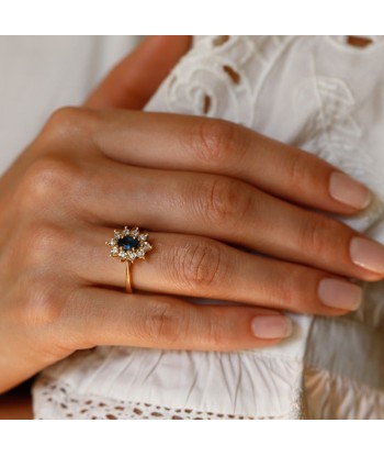 Bague marguerite saphir diamants serti épais pas cher 