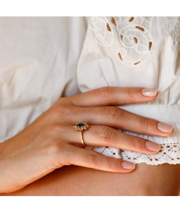 Bague marguerite saphir diamants serti épais pas cher 