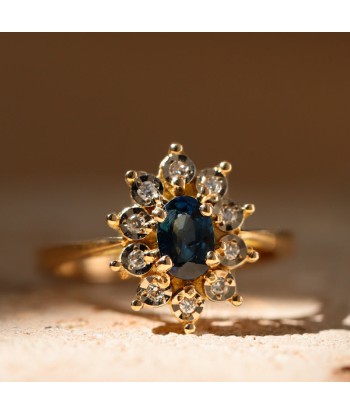 Bague marguerite saphir diamants serti épais pas cher 