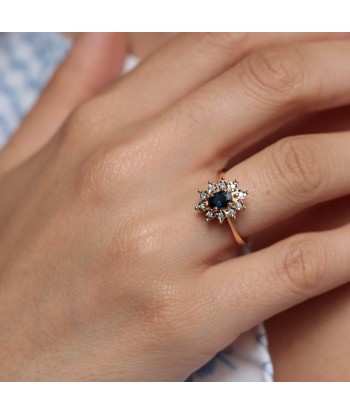 Bague marguerite saphir diamants serti épais pas cher 