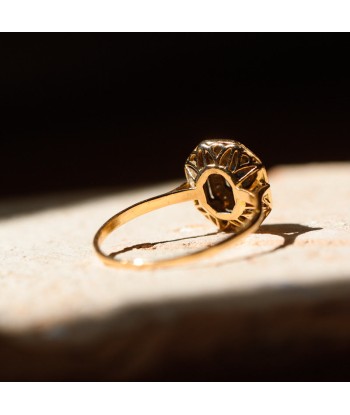 Bague octogonale majestueuse saphir et diamants rembourrage situé sous