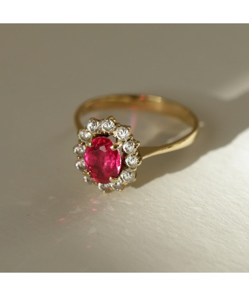 Bague marguerite rubis de synthèse en linge