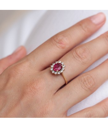 Bague marguerite rubis de synthèse en linge