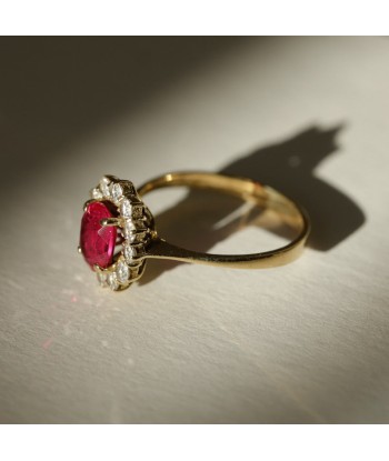 Bague marguerite rubis de synthèse en linge