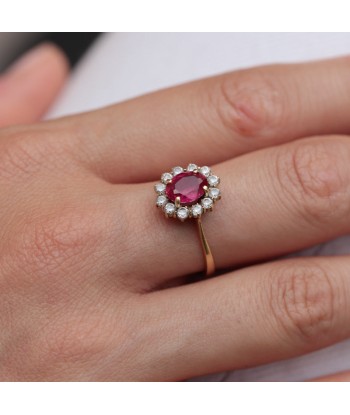 Bague marguerite rubis de synthèse en linge