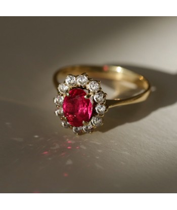 Bague marguerite rubis de synthèse en linge