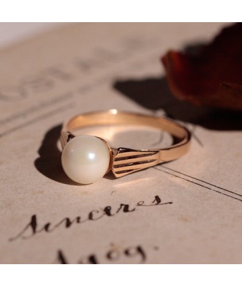 Bague solitaire vintage perle de culture pas cher