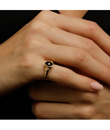 Bague chevalière onyx et brillant Paris Déstockage Promo