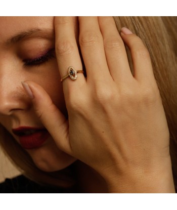 Bague navette saphir et diamants Pour