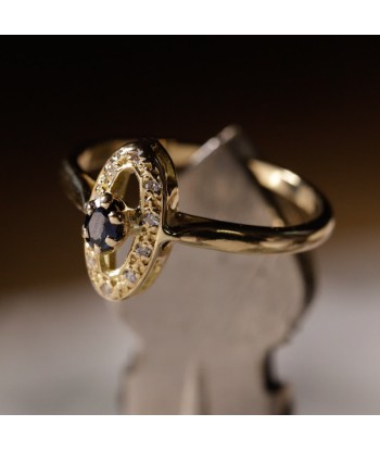 Bague navette saphir et diamants Pour