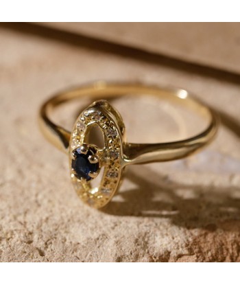 Bague navette saphir et diamants Pour