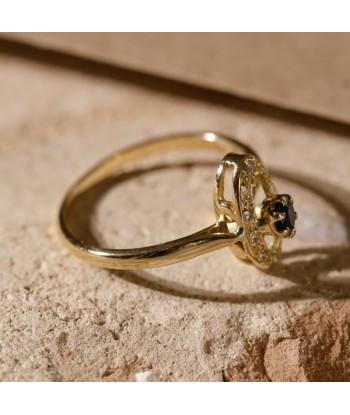 Bague navette saphir et diamants Pour