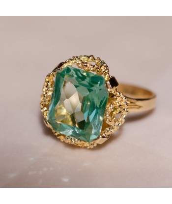 Bague cocktail vintage pierre bleu vert français