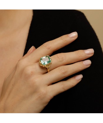 Bague cocktail vintage pierre bleu vert français