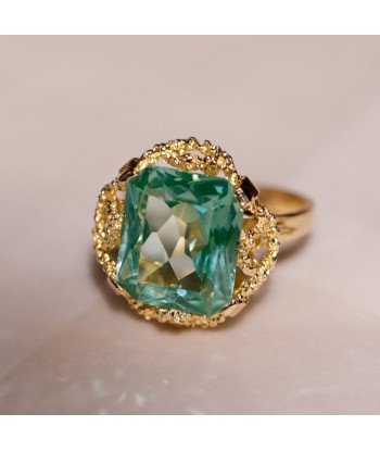 Bague cocktail vintage pierre bleu vert français