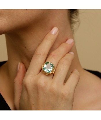 Bague cocktail vintage pierre bleu vert français