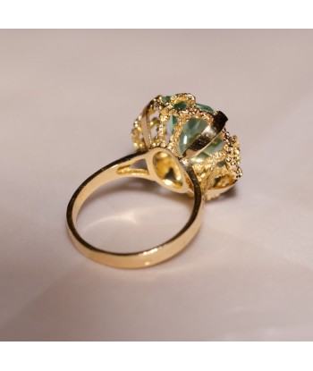 Bague cocktail vintage pierre bleu vert français