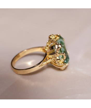 Bague cocktail vintage pierre bleu vert français