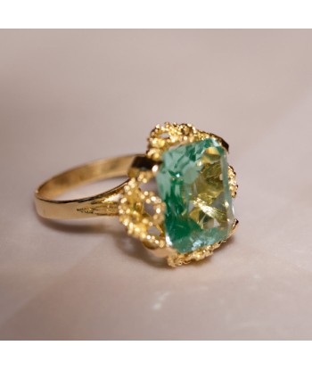 Bague cocktail vintage pierre bleu vert français