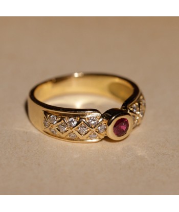 Bague vintage ronde rubis et diamants 50% de réduction en Octobre 2024