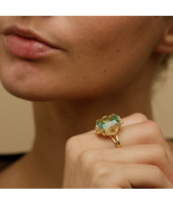 Bague cocktail vintage pierre bleu vert français