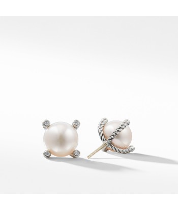 David Yurman Cable Collectibles Pearl Earrings with Diamonds 14MM Venez découvrir notre 