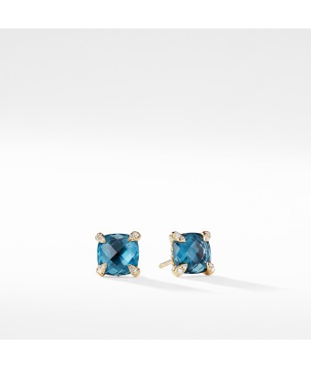 David Yurman Chatelaine 8MM Earrings with Hampton Blue Topaz in 18K Gold du meilleur 