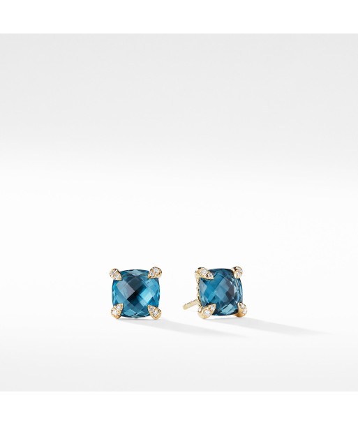 David Yurman Chatelaine 8MM Earrings with Hampton Blue Topaz in 18K Gold du meilleur 