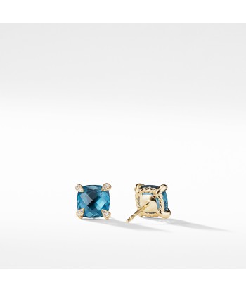 David Yurman Chatelaine 8MM Earrings with Hampton Blue Topaz in 18K Gold du meilleur 