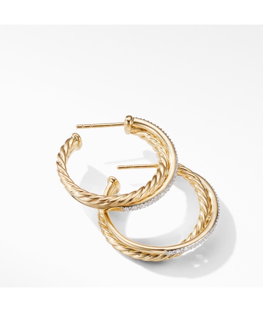 David Yurman Crossover Medium Hoop Earrings in 18K Yellow Gold with Diamonds rembourrage situé sous