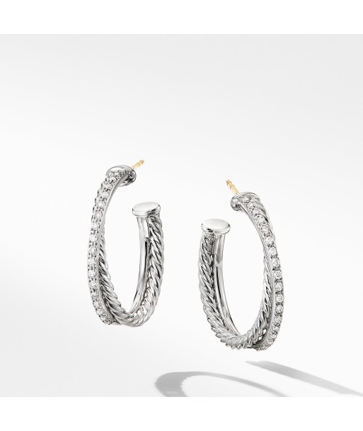 David Yurman Crossover Medium Hoop Earrings with Diamonds online