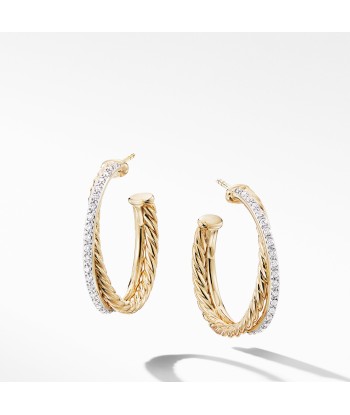 David Yurman Crossover Medium Hoop Earrings in 18K Yellow Gold with Diamonds rembourrage situé sous