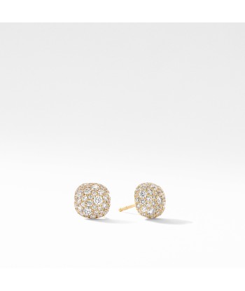 David Yurman Cushion Stud Earrings in 18K Yellow Gold with Pave Diamonds de pas cher