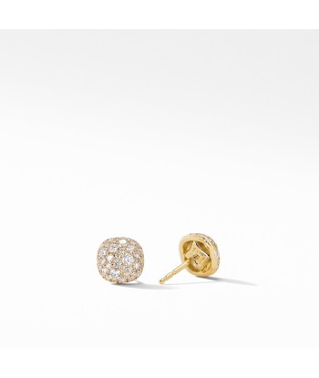 David Yurman Cushion Stud Earrings in 18K Yellow Gold with Pave Diamonds de pas cher