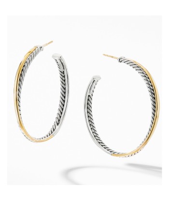 David Yurman Crossover XL Hoop Earrings with 18K Yellow Gold basket pas cher