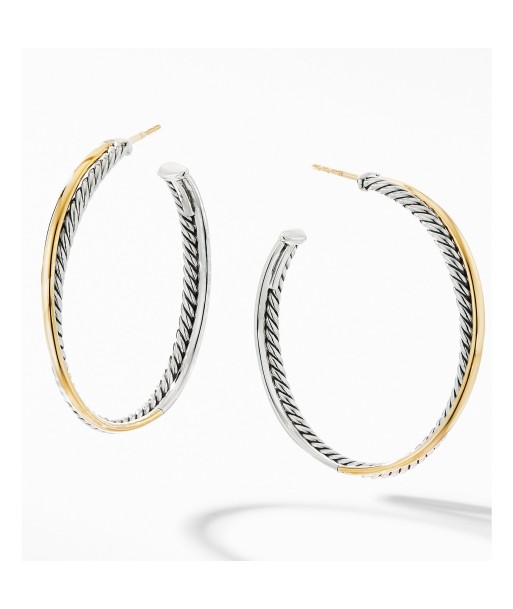 David Yurman Crossover XL Hoop Earrings with 18K Yellow Gold basket pas cher