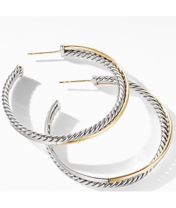 David Yurman Crossover XL Hoop Earrings with 18K Yellow Gold basket pas cher