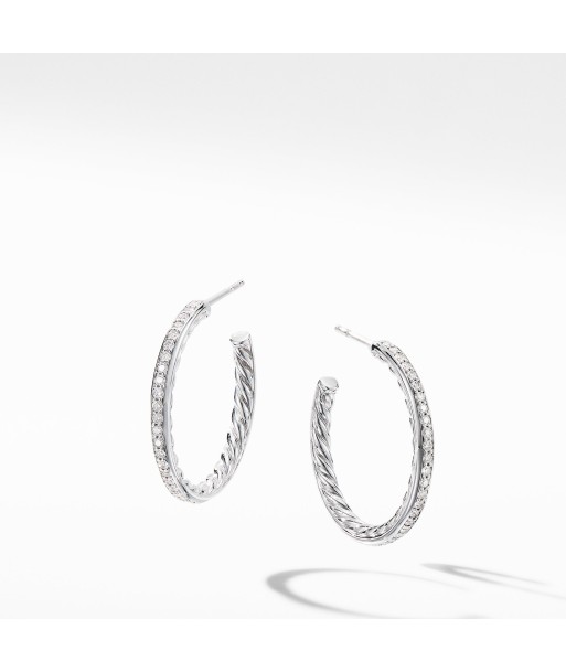 Small Hoop Earrings with Pave Diamonds 25MM Livraison rapide