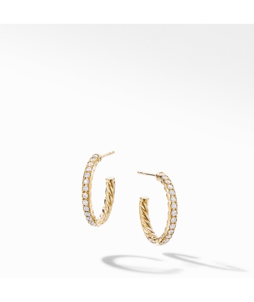 David Yurman Extra-Small Hoop Earrings in 18K Yellow Gold with Pave Diamonds Pour