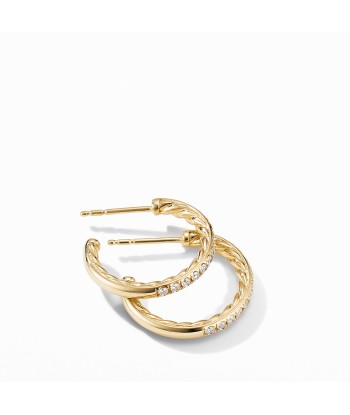 David Yurman Extra-Small Hoop Earrings in 18K Yellow Gold with Pave Diamonds Pour